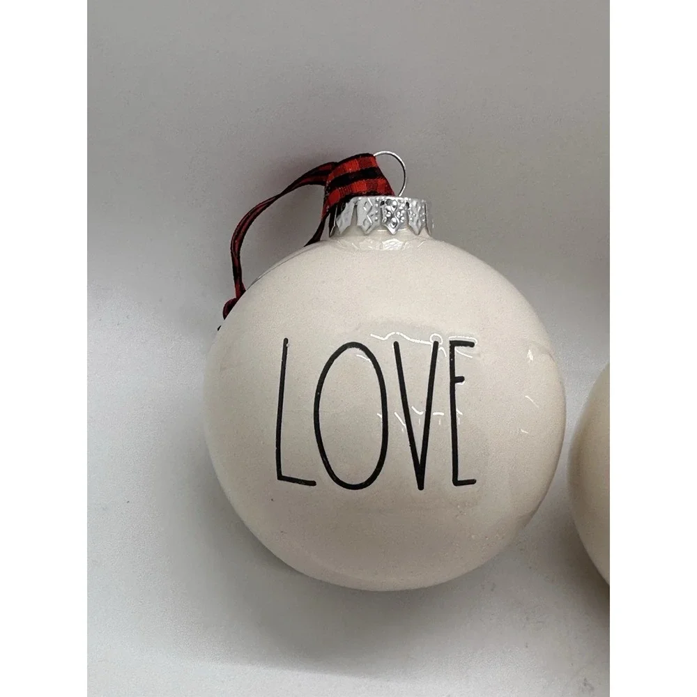 Rae Dunn Love Merry Joy Ceramic Christmas Ornaments Set‎ of 3 Artisan Magenta